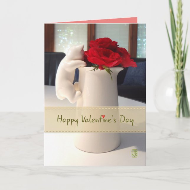 Kitty & Tea Roses To a sweet person Valentine Card (Front)