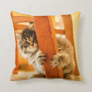 Kitty Under Chair Throw Pillow