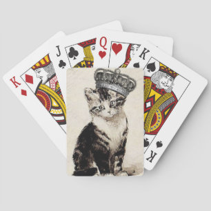 Kitty vintage avec des cartes de jeu de couronne