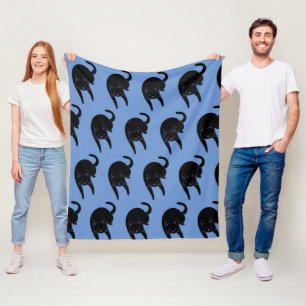Kitty Voices Black Cat Pattern Blue fleece blanket