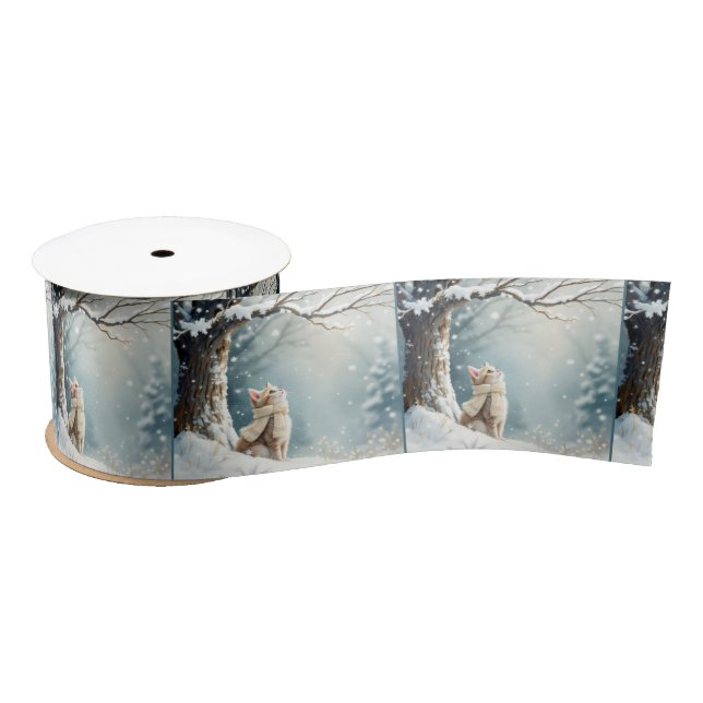 Kitty Watching Snowflakes Satin Ribbon (Spool)