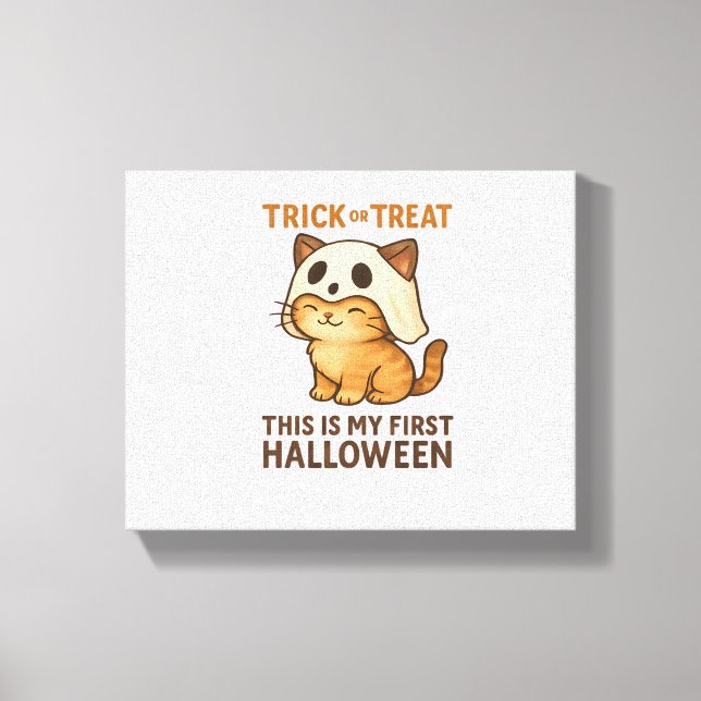kitty wearing a mask ready for his first Halloween Canvas Print (Front)