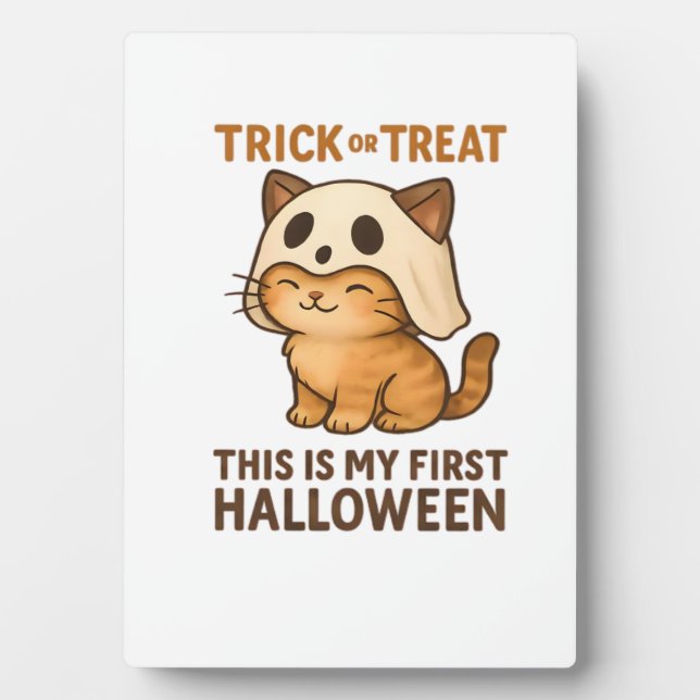 kitty wearing a mask ready for his first Halloween Plaque (Front)