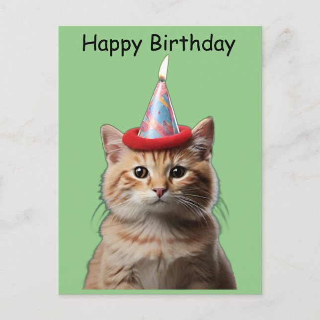 Kitty wearing birthday hat flame on top postcard (Front)