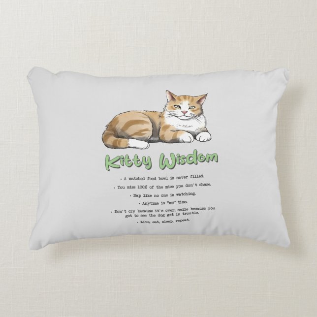 Kitty Wisdom – Funny Cat Rules with a Brown Cat Accent Pillow (Front)