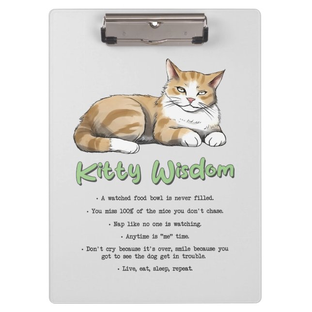 Kitty Wisdom – Funny Cat Rules with a Brown Cat Clipboard (Front)