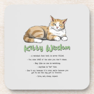 Kitty Wisdom – Funny Cat Rules with a Brown Cat Coaster