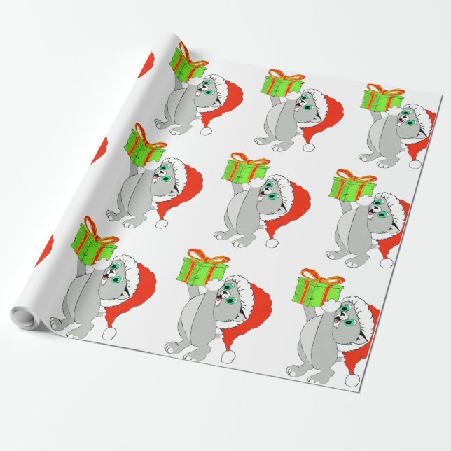 Kitty with a Gift Christmas Wrapping Paper (Unrolled)