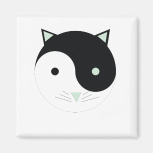 Kitty Yin Yang with Mint Green , Black, and White Magnet