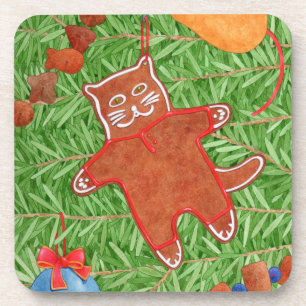 Kitty's Christmas Tree Hard Plastic Coasters