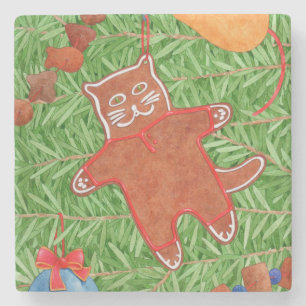 Kitty's Christmas Tree Marble Coaster
