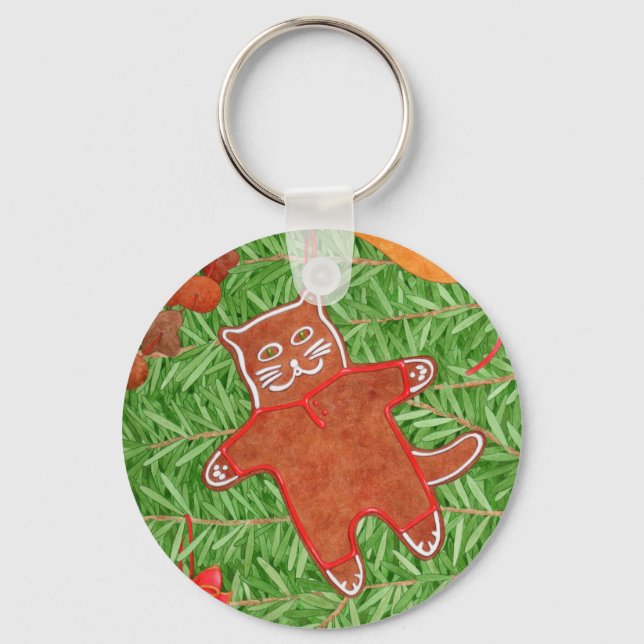Kitty's Christmas Tree Round Aluminum Keychain (Front)