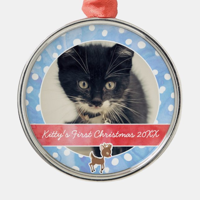 Kitty's First Christmas Rudolph Metal Ornament (Front)