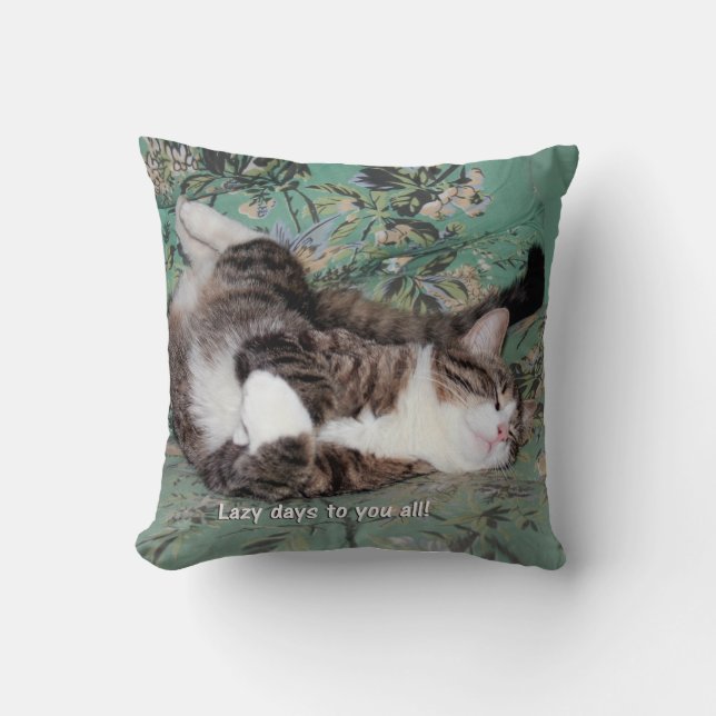 Kitty's Lazy Days Throw Pillow (Front)