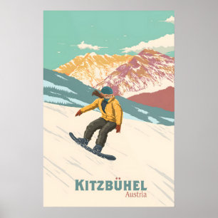 Kitzbuhel Austria Snowboarding Travel Poster