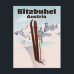 kitzbuhel Austrian ski poster Postcard<br><div class="desc">kitzbuhel Austrian ski poster in a beautiful old vintage style.</div>