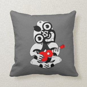 KIWI  Aotearoa Hei Tiki with green ukulele Throw Pillow