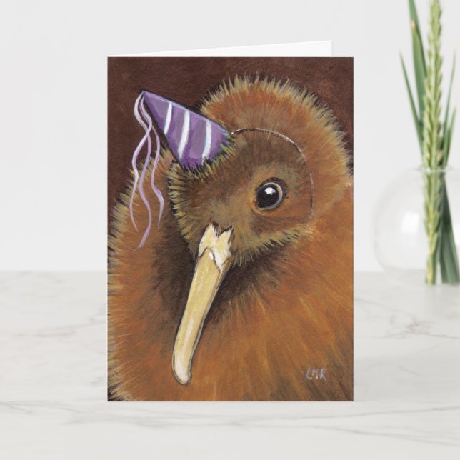 Kiwi avec un chapeau de fête - Carte d'art d'oisea (Devant)