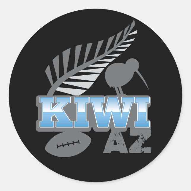 KIWI AZ rugby bird and silver fern New Zealand Classic Round Sticker (Front)