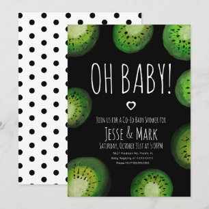 Kiwi Baby Shower Watercolor Polk Dots Invitation