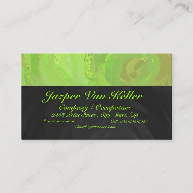 Kiwi Bash Green and Black Monogram Business Card (Front)
