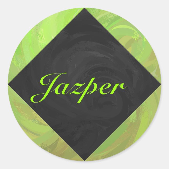 Kiwi Bash Green and Black Monogram Classic Round Sticker (Front)