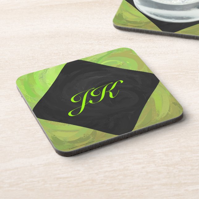 Kiwi Bash Green and Black Monogram Coaster (Left Side)