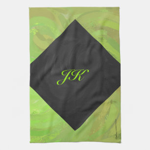 Kiwi Bash Green and Black Monogram Kitchen Towel