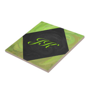 Kiwi Bash Green and Black Monogram Tile