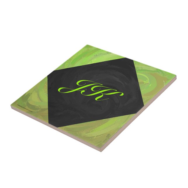 Kiwi Bash Green and Black Monogram Tile (Side)