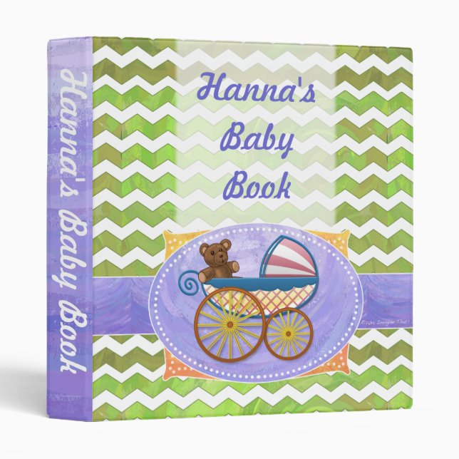 Kiwi Bash Green Chevron Baby Stuff Binder (Front/Spine)