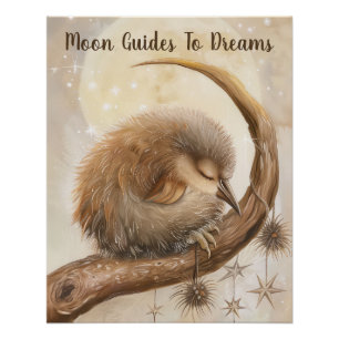 Kiwi bird baby sleeping on Moon Poster