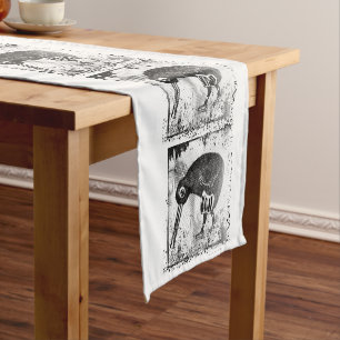 Kiwi bird black and white short table runner