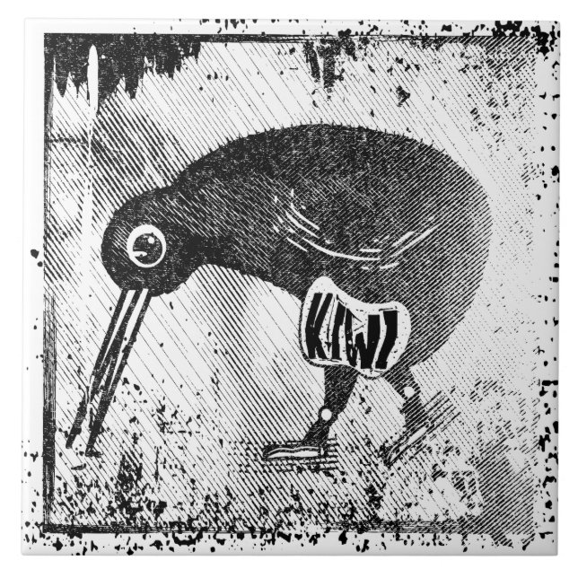 Kiwi bird black and white tile (Front)