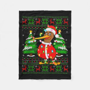 Kiwi Bird Christmas Lights Santa Costume Ugly Xmas Fleece Blanket