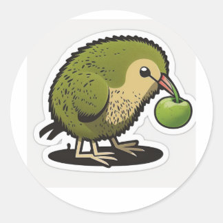 kiwi bird eating a kiwi fruit classic round sticker