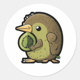 kiwi bird eating a kiwi fruit classic round sticker