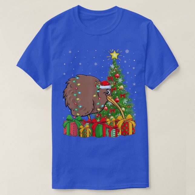 Kiwi Bird Lighting Xmas Tree Santa Hat Kiwi Christ T-Shirt (Design Front)