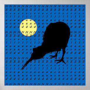 Kiwi Bird, Moon & New Zealand text /Bro Posters