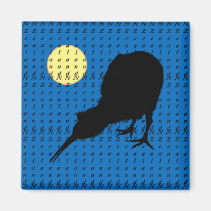 Kiwi Bird, Moon & New Zealand text /Bro Travel Magnet