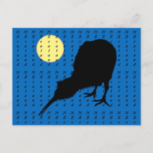 Kiwi Bird, Moon & New Zealand text /Bro Travel Postcard