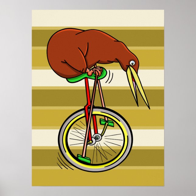 Kiwi Bird On A Unicycle Funny Cartoon Poster (Front)