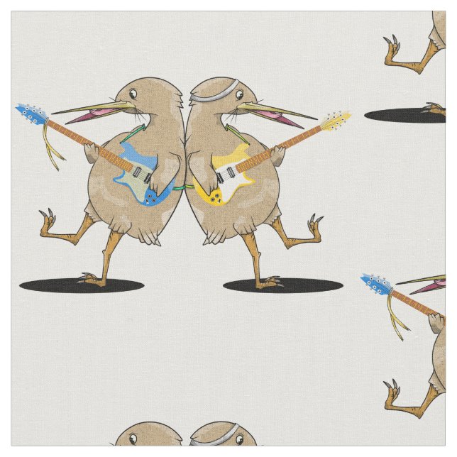 Kiwi birds playing electic guitars fabric (Close Up)