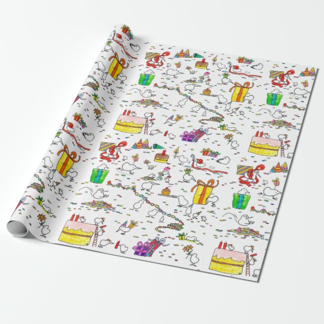 Kiwi Birthday Wrapping Paper by Nicole Janes (Unrolled)