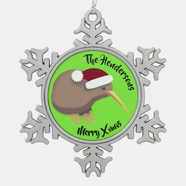 Kiwi Christmas Snowflake Pewter Christmas Ornament (Front)