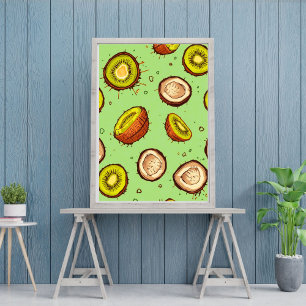 Kiwi & Coconut Duo   Tropical Watercolor Fruit  Poster
