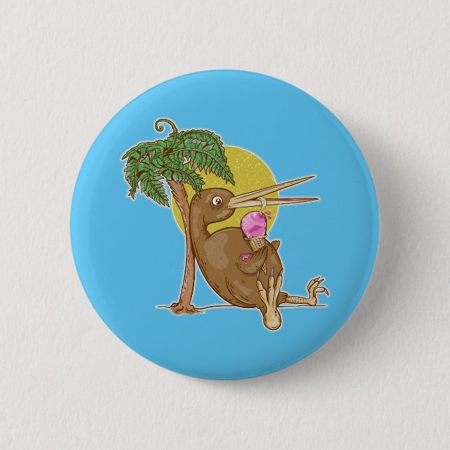 Kiwi eating an icecream 2 inch round button (Front)