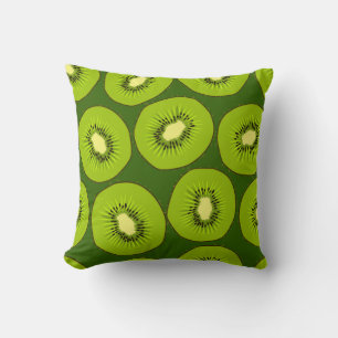 Kiwi fruit slices: dark green. throw pillow