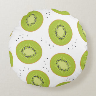 Kiwi fruit slices, seamless illustration. round pillow