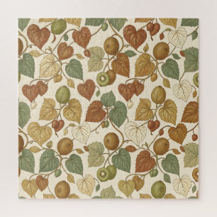 Kiwi Fruit Vine Autumn Leaf Seamless Pattern Jigsaw Puzzle